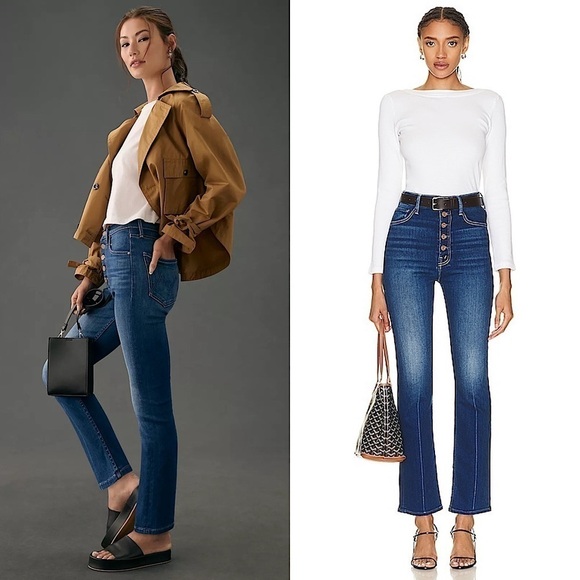 NWT MOTHER High Rise Button Fly Straight Leg Ankle Cropped Pixie Rider Jeans 31 - Picture 1 of 11